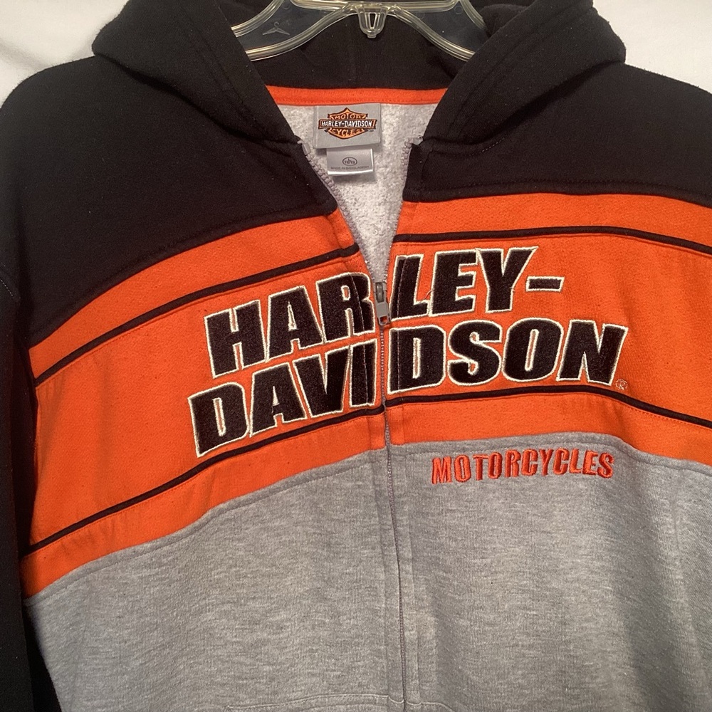 Harley-Davidson Black and Orange Zip Up Hoodie Jacket Women’s size Large 16 - 18 - Picture 2 of 14